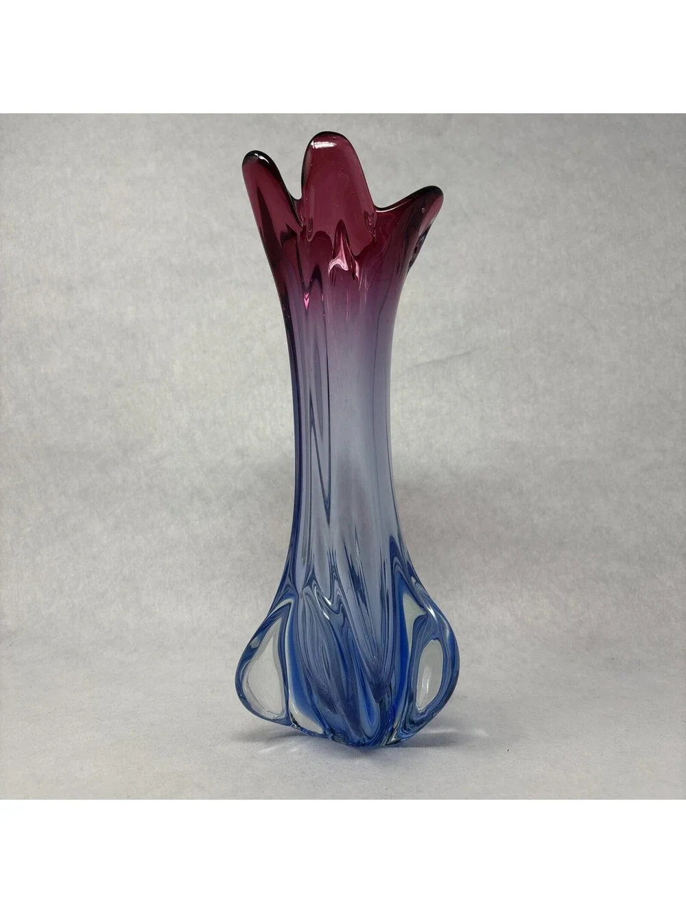 VTG Murano Swung Vase Hand Blown Glass Pink & Blue Sommerso 1960's MCM 11.5